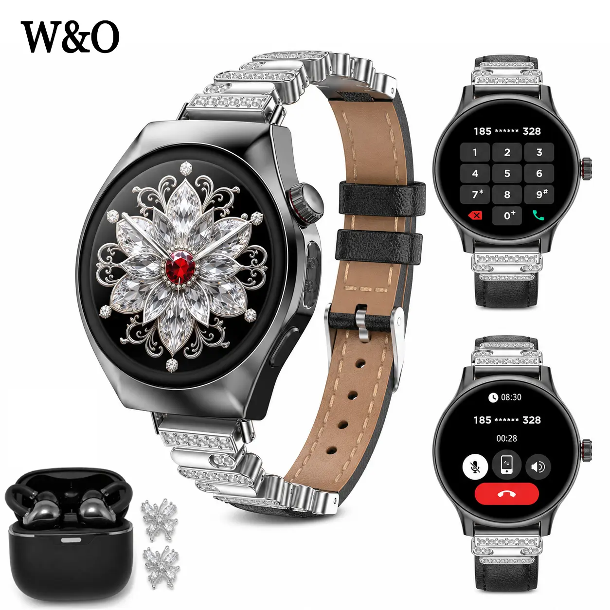 2026 New Smart Watch for Women, Touch Screen Wearable Watch with Bluetooth Wireless Earbuds, Message Reminder, Step Counter, Alarm, Timer, Music Control, Comfortable Strap, Compatible with Most iOS & Android Smartphones, Gifts for Wife