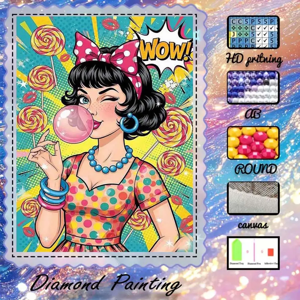 DIY 5D flocked fabric diamond painting kit, Making kit, AB diamonds, crystal diamonds, girls, bubbles, candy diamond embroidery, Special craftsmanship diamond art kit, wall decor, a gift for family, friends, DIY Kits