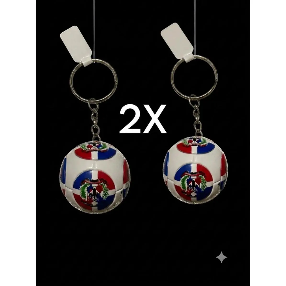 Dominican Republic Flag Soccer Ball Key Ring Keychain Patriotic 3 Inch Long 2 Pack