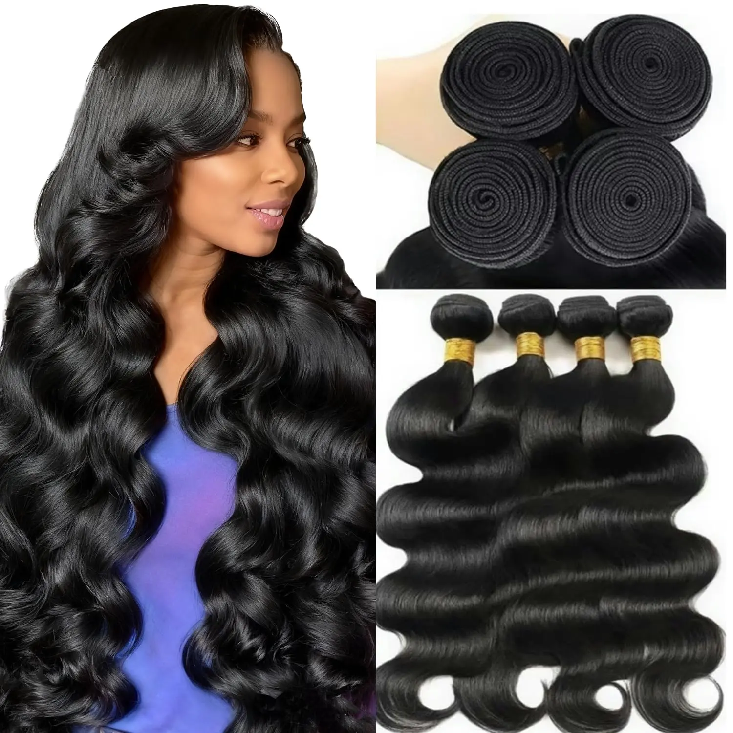 12A Human Hair Bundles  straight and body  Human Hair Bundles Real Natural Black Human Hair Extensions