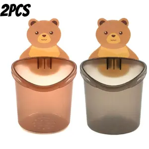 2pcs Small Bear Toothbrush Cup, Bathroom Storage Rack No Drilling, Mouthwash Cup Toothpaste Holder, Bathroom Organizer, Toothbrush Stand, Toothbrush Holders