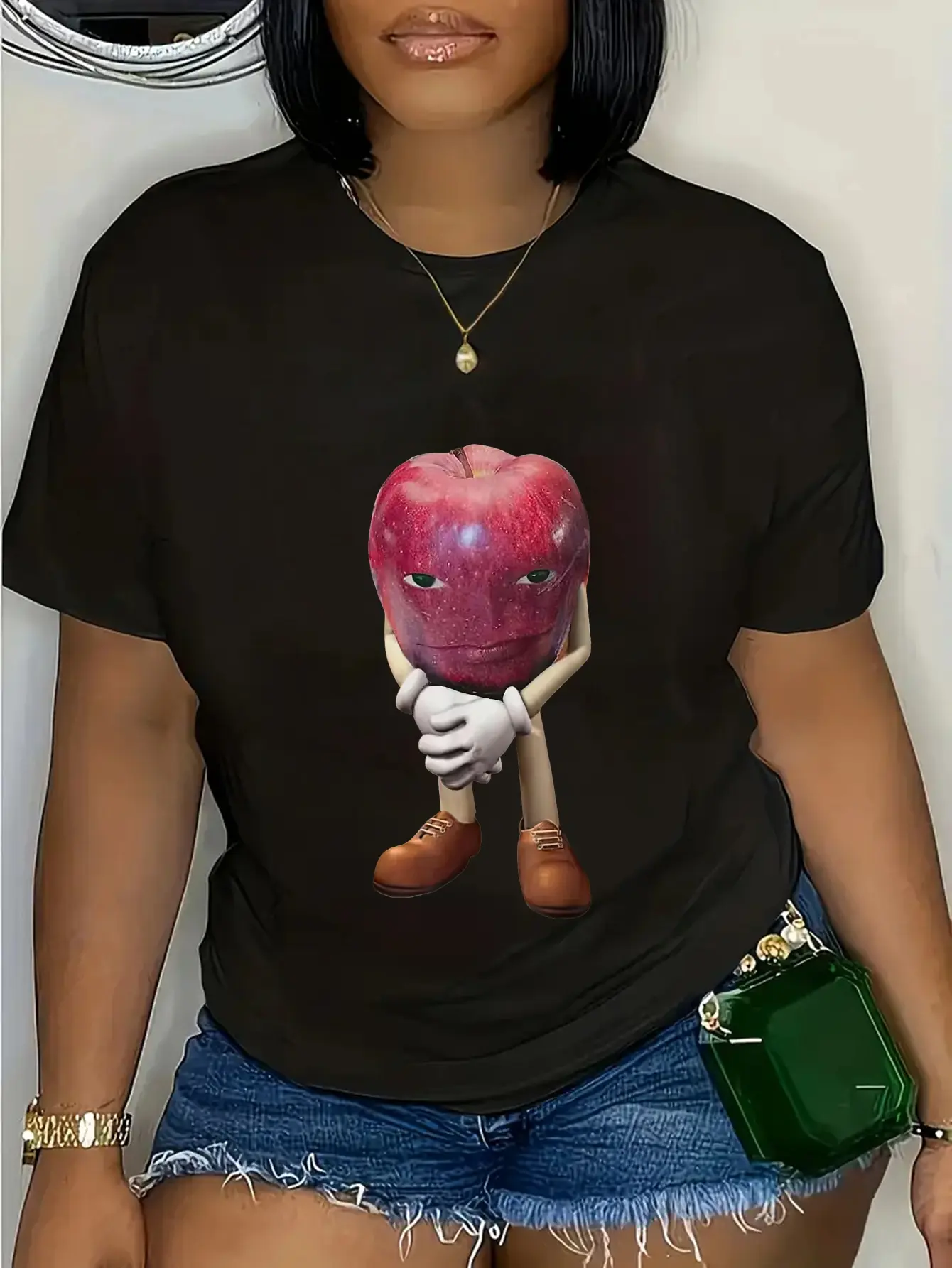 100% Cotton Unisex Me Asf Apple Funny Apple With Face Meme Wapple T-Shirt Graphic Vintage Casual Round Neck Tshirt