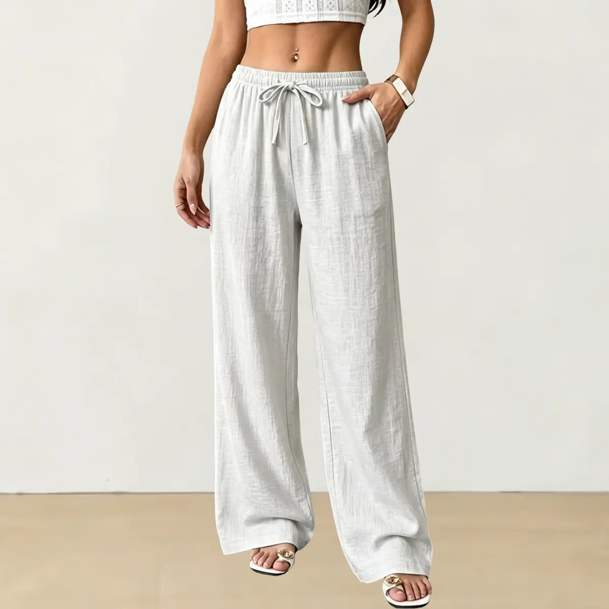 Women’s cotton-linen long pants, solid color casual trousers made from a comfortable, breathable, lightweight fabric. Suitable for going out, exercise, and running. Machine washable. Ideal for summer and great as a gift for women.
