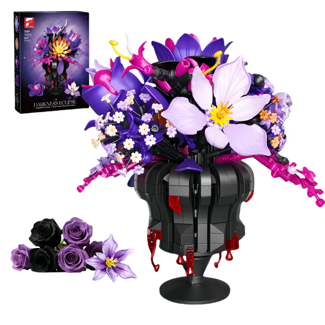 Gothic Rose Flower Bouquet Building Set with Vase, 947 Mix-Match Bricks, 14+ Adult Collectible Toy for Bonding, Stress Relief DIY Floral Arrangements, Decorative Flowers Bouquet for Office/Home Desk Display, Anniversary Gift
