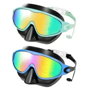Swimming Goggles with Nose Cover, 2 Counts Wide View Anti-fog Uv Protection Swimming Goggles with Earplug, Leak-free Swimming Accessories for Kids, Water Goggles, Swim Glasses