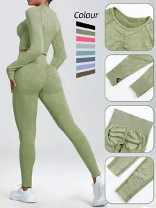 Women's Sporty Long Sleeve Top & High Waist Leggings Set, Tight-Fitting Above Ankle Design, Comfortable All-Season Workout, Breathable Gym Wear, Athleisure Wear Set, Leggings Tracksuit