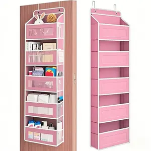 Over The Door Hanging Organizer, Heavy Duty 5-Tier Storage Rack with 10 Large-Capacity Clear & Mesh Pockets, Space-Saving Anti-Tilt Design for Bedroom, Bathroom, Nursery, Dorm, Closet - Gray, Pink, Black #Mother's Day