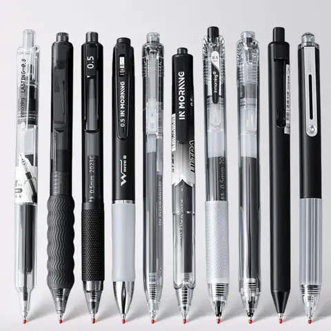 New 0.5mm Black Fine Point Gel Pens (ml41-1) - 3 Styles, 10 Each, Simple Solid Translucent Dual Design, Smooth, Non-Bleeding, Quick-Dry, Non-Toxic Writing Pens, Office Accessories, Stationery Supplies for Exams, Back to School
