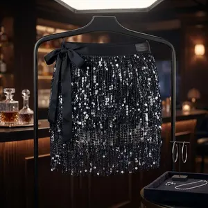 Women's Sparkly Sequin Belly Dance Skirt with Tassel Fringe - Glittering Hip Scarf Party Costume for Dance Performance, Stage Show, Halloween, Festival, Nightclub, Perfect for Belly Dancers, Performers, and Costume Enthusiasts