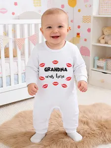 Newborn Baby Clothes Boys Girls Cartoon Letter Print Cute Long Sleeve Romper, Adorable Infant Onesie, Comfortable and Stylish