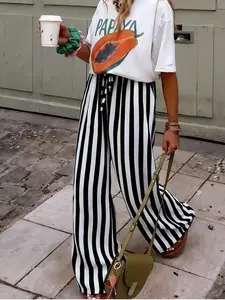 Spring & Fall Fashion New Women's Casual Striped Long Pants, Comfortable and Stylish, Perfect for Daily Wear, Ladies' Essential Clothing