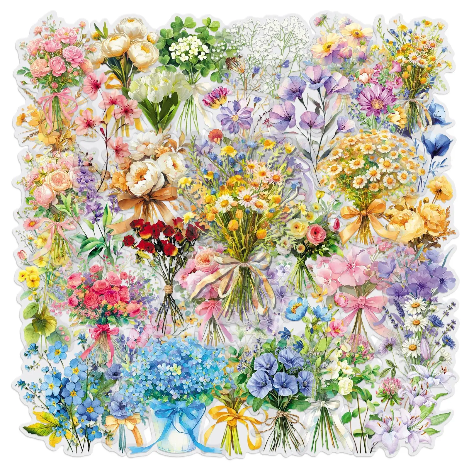 58 Pcs Vintage Watercolor Floral Stickers,Aesthetic PET Transparent Flowers Sticker Waterproof Decorative Decals for Journaling, Decoupage, Planners, laptops, Phone Case, Gift & Card Making