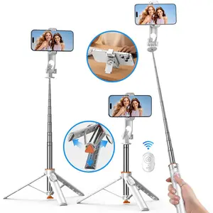 4-in-1 Compact Portable Auto-Open Selfie Stick Tripod - 1-Click Open, 360° Rotatable, Foldable with Expansion Mount, Bluetooth Remote; Compatible with Smartphones, Mirrorless & Action Cameras (iOS, Android)
