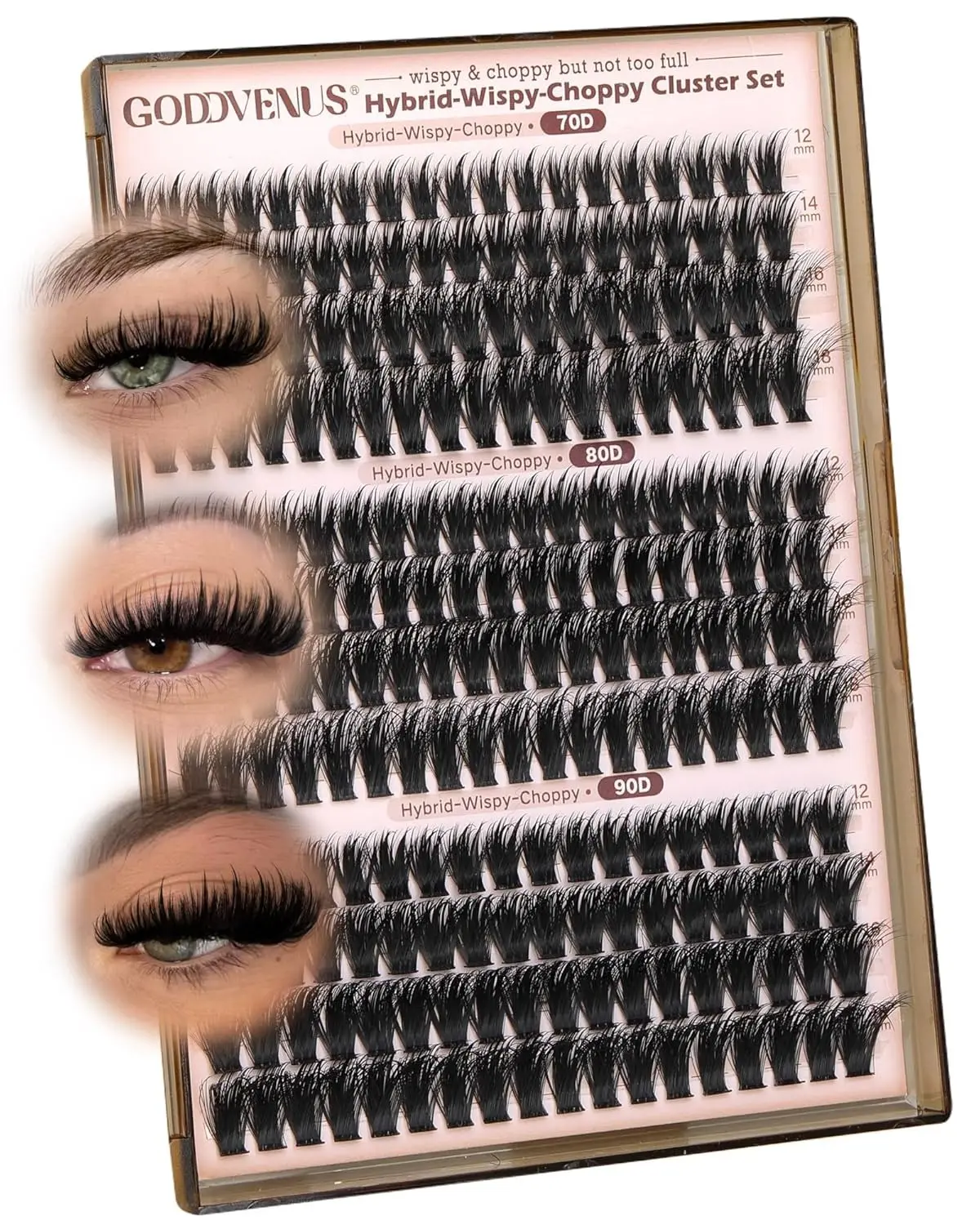 Wispy Hybrid Lash Clusters D Curl - Natural Fairy Eyelash Extensions, 70D 80D 90D Fluffy Individual Lashes Mix 12-18mm for DIY at Home