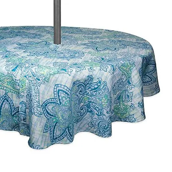 Design Imports Watercolor Paisley Tablecloth w/Zipper - 60" Round