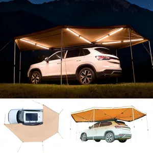 【FathersDayGift】VEVOR 270 Degree Awning with Bulit-in LED Lights, 117 sq.ft Driver Side Vehicle Awning, Waterproof UV50+ Car Side Awnings, All-Weather Free-Standing Overland Awnings Car Shelter for SUV Truck Camping