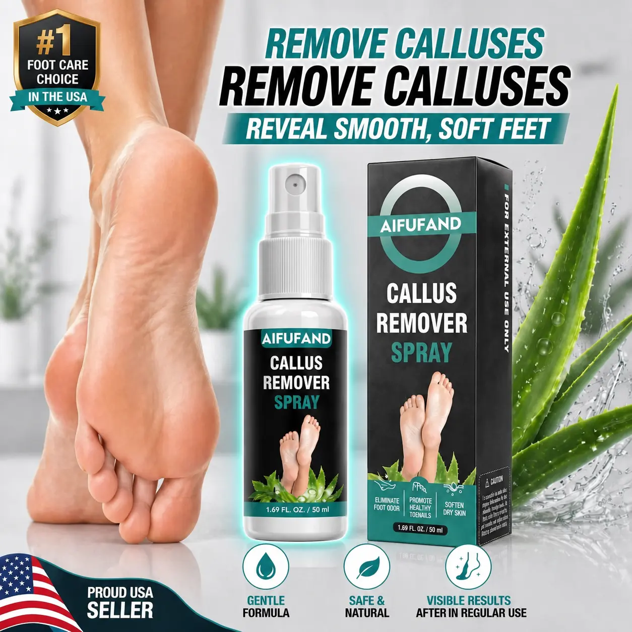 AIFUFAND Foot Exfoliating Spray – Gently Removes Rough Dead Skin & Helps Restore Soft, Smooth Feet