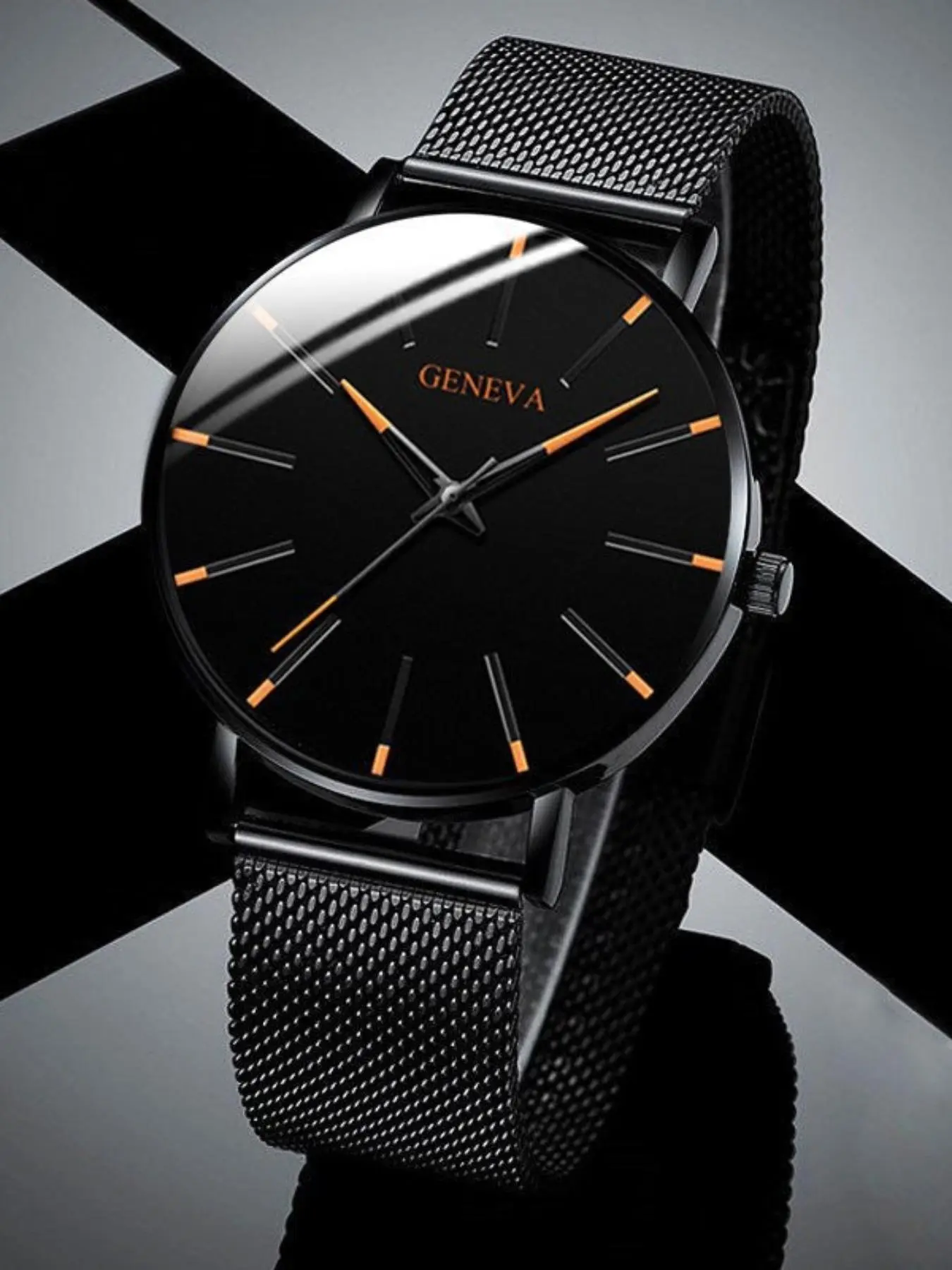Geneva men's watch, fashionable blue needle Analog quartz watch, minimalist business web strap watch