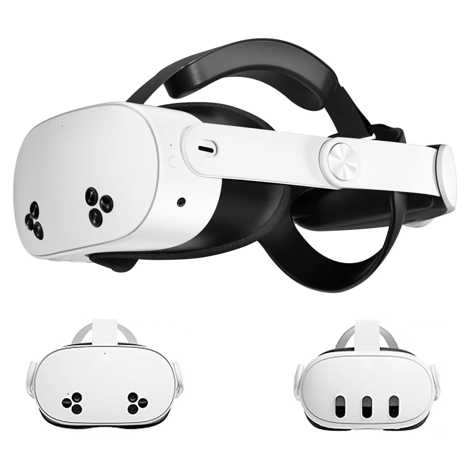 Comfort Adjustable Elite Silicone-PU VR Headstrap Kit for Meta Quest 3/Oculus Quest 3/3S - 8.3oz Lightweight, Soft Cushion, Waterproof, Anti-Sweat, Portable Accessory with Flippable Hinge for Pressure Relief & Game Immersion