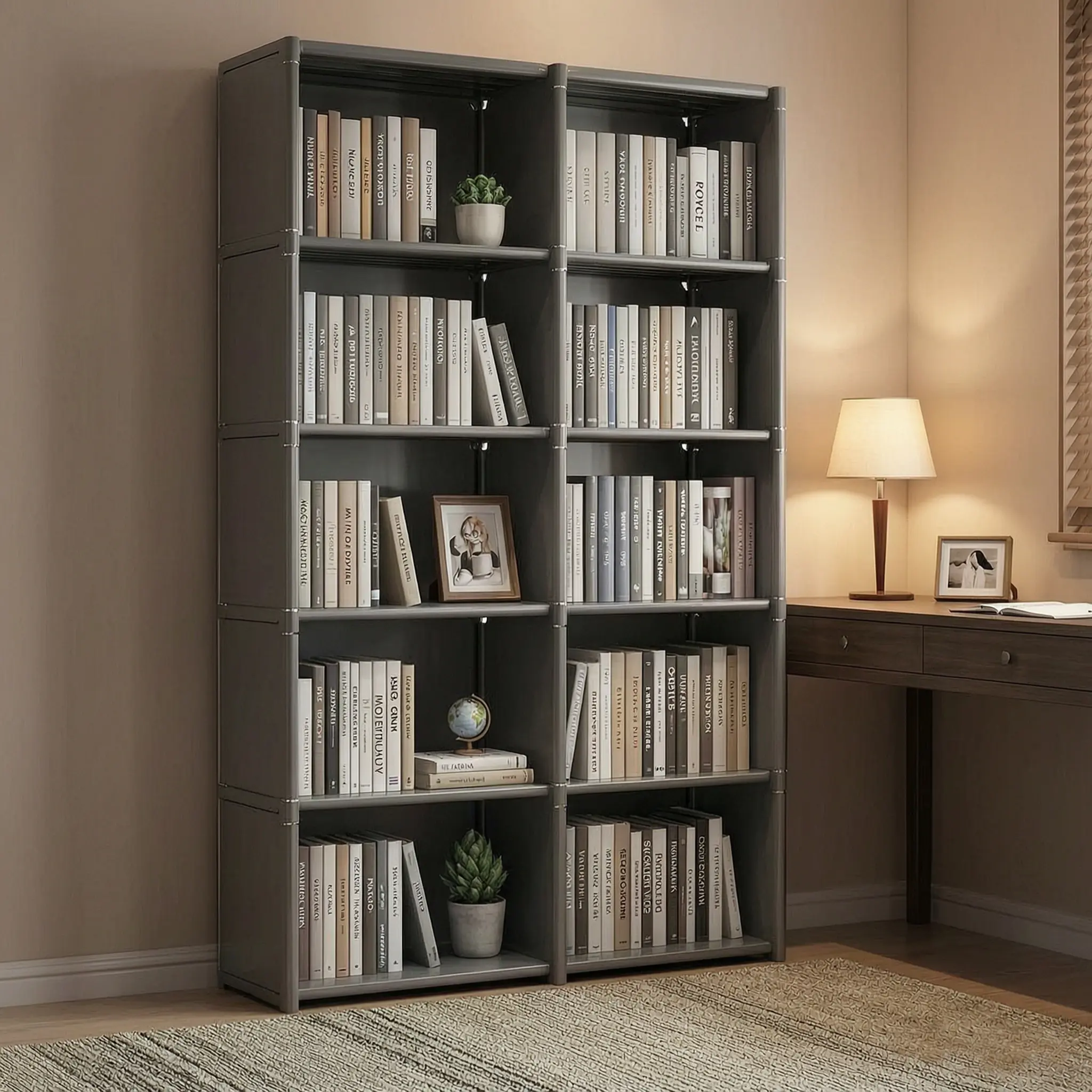 Freestanding Simple Bookshelf - 10 Compartments, Detachable Book Rack, Indoor Home Furniture Shelves for Bedroom with Bedroom Storage for Home Library Use