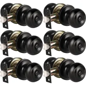 6 Pack Privacy Door Knob for Bathroom or Bedroom, Round Interior Door Knobs, Indoor Keyless Black Door Knob with Lock, Door Handle Lock for Interior Doors, Matte Black
