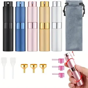 Travel Perfume Atomizer 5-piece Set Aluminum Subpackage Empty Bottle Beauty & Personal Care Storage Makeup Handy Cosmetic Matte Nozzle