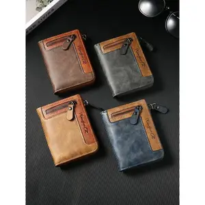 Premium Men's Short ID Card Holder Billfold Casual Leather Zipper Coin Purse Multi-Card Slot Portable Wallet