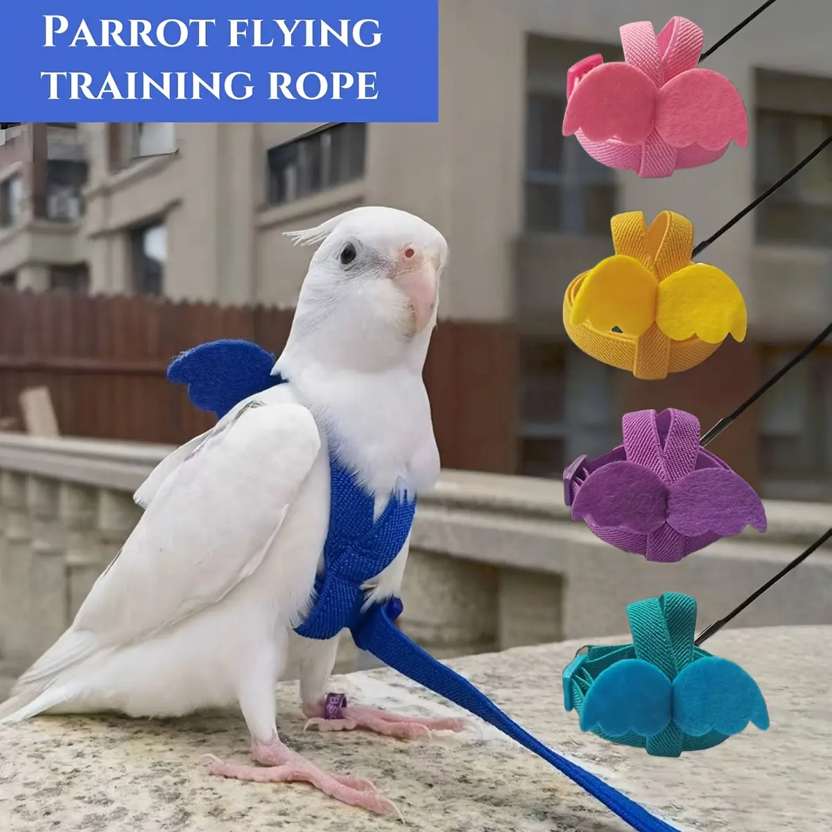 Yellow Polyester Parrot Flight Training Rope with Detachable Harness, Ultra-Light Portable Pet Leash Set (1pc)