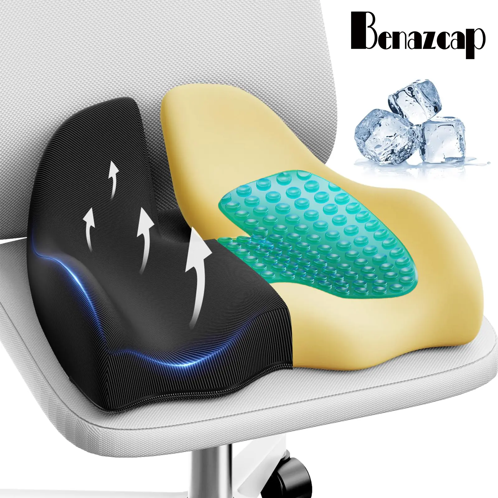 Benazcap Non-Slip Gel Seat Cushion for Office Chair, Ergonomic Gel & Memory Foam Coccyx Pillow for Sciatica & Back Relief, Ideal Gift for Family & Friends,Summervibe