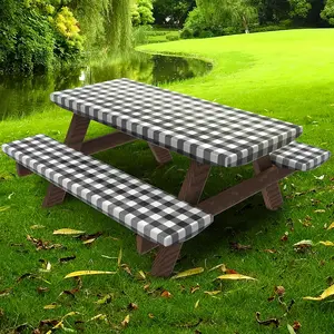 Set of 3 Picnic Table Chair Covers - Vinyl, Retractable, Lattice Design, Suitable for Camping, Catering, Outdoor, Park, Patio