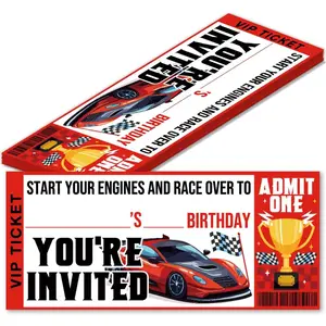 20 Pack Red Racing Car Ticket Birthday Party Invitations Cards with Envelopes for Birthday Party