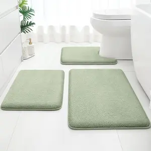 Upgraded 3-piece bathroom rug set, ultra-thick, absorbent, soft memory foam, washable toilet and bathroom mats (Sage Green, 17"x24"+20"x32"+U-shaped 20"x24")