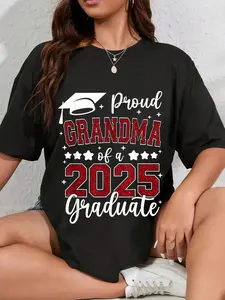 100% Cotton Proud Grandma Of 2025 Senior Graduate Graduation Family 2025 T-Shirt