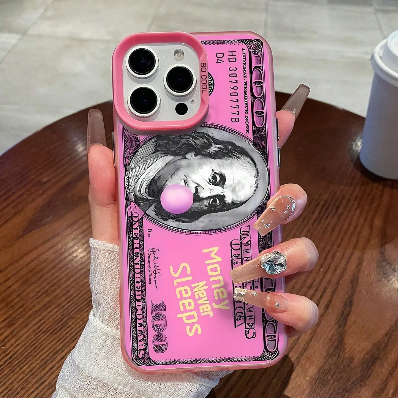Pink Money Quote Pattern Silver Laser IMD Mobile Phone Case for All Apple Models including 17 16 15 14 13 12 11 PRO MAX PLUS,AIR and XR XS MAX 7 8 , Cellphone Protective Protection Smartphone Christmas phone cases, perfect gift for family and friends