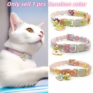 Handmade Pet Necklace with Colorful Lace Flowers and Bell, Adjustable Cat Dog Chain, Fashionable and Fun Accessory for Cute Pets