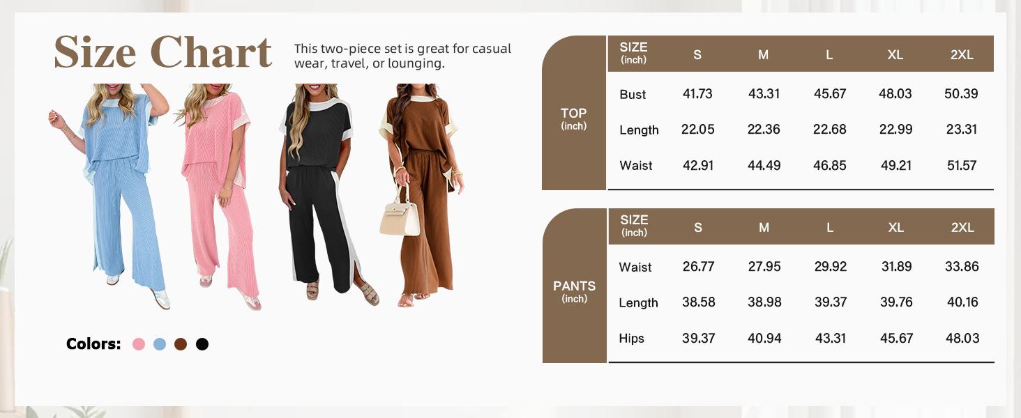 Fisoew Women’s Ribbed Two Piece Outfit Color Block Short Sleeve Top & Wide Leg Pants Set with Pockets SpringStatements Fisoew Women’s Ribbed Two Piece Outfit Color Block Short Sleeve Top & Wide Leg Pants Set with Pockets SpringStatements