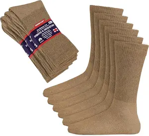 DIAMOND STAR 6 Pairs Diabetic Socks, Non-Binding Circulatory Cushion Cotton Crew Diabetic Socks for Men Women Menswear 13-15 Khaki