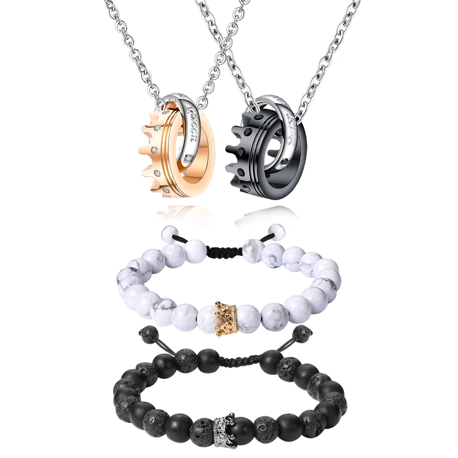 OIDEA Couples Necklace Set with His Queen Her King Crown Pendants, Romantic Color Pairing and 0.31 Inch Queen's Crown, Ideal for Engagement