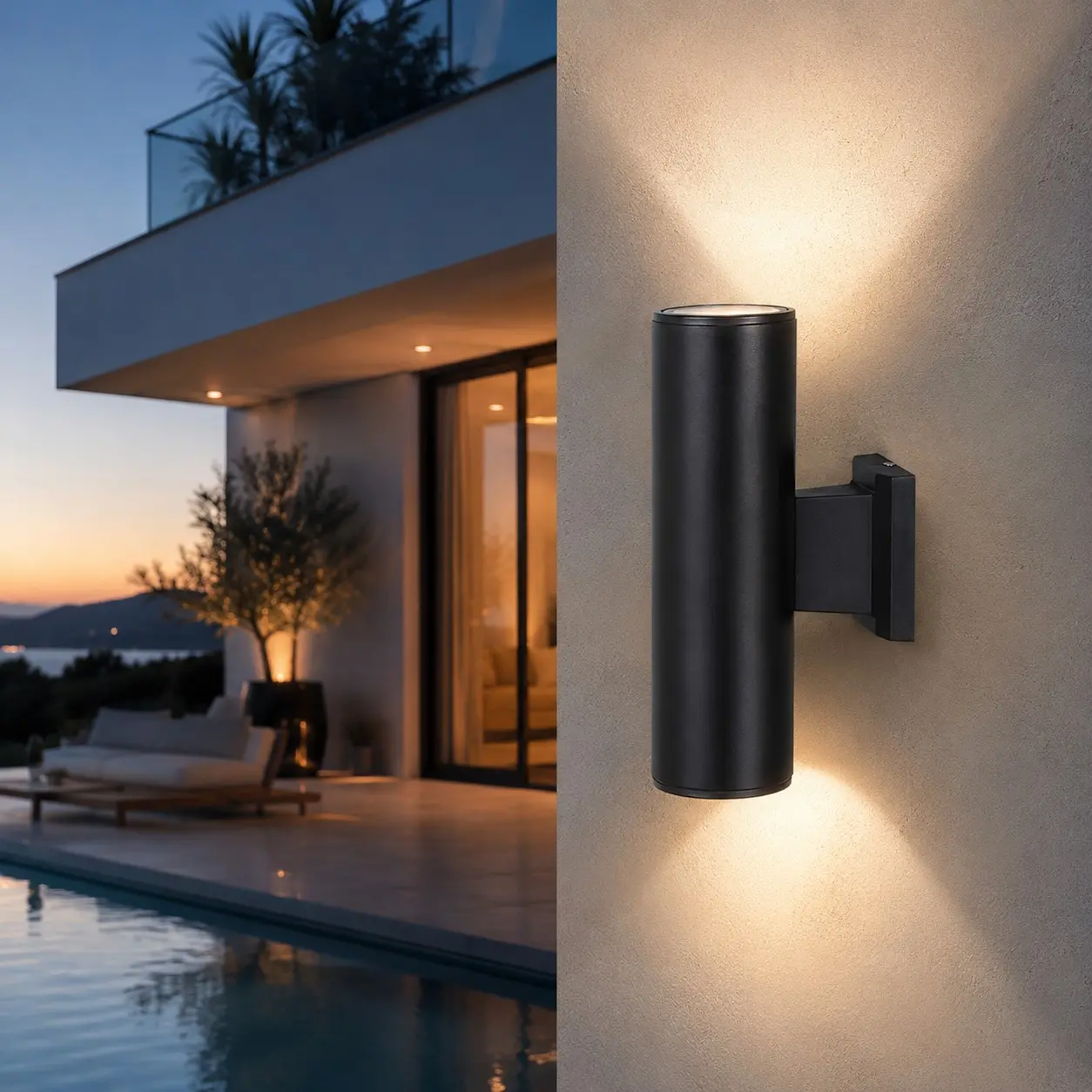 Modern Outdoor Porch Light, Ip44 Waterproof Wall Lamp, Outdoor Lighting Modern, Matte Plastic Cylinder, Tempered Glass Shade, E27 Base, No Bulb Included