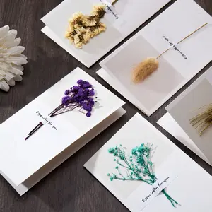 Dried pressed flower greeting cards, A set of 4, mixed 4，with free dried flower bookmarks, envelopes ,  Wedding Invitation beginner craft diy art card kit inspirational card gift making thoughtful gift Durable Cardstock