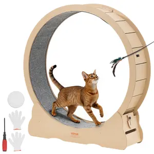 VEVOR Cat Exercise Wheel, 48 in Wooden Cat Running Wheel for Indoor Cats up to 28 lbs, Cats Treadmill with Carpeted Runway & Locking Mechanism, Quiet Roller Kitten Sport Toys for Pets Fitness & Health