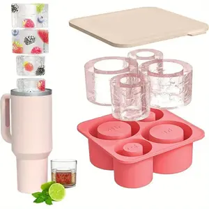 1pc，ice Cube Trays with Lids for Stanley Cup 4-grid Easy Release Reusable Silicone Ice Molds for Tumbler Stackable Cylinder Ice Cube Maker, Home Bar Accessories, Kitchen Tool
