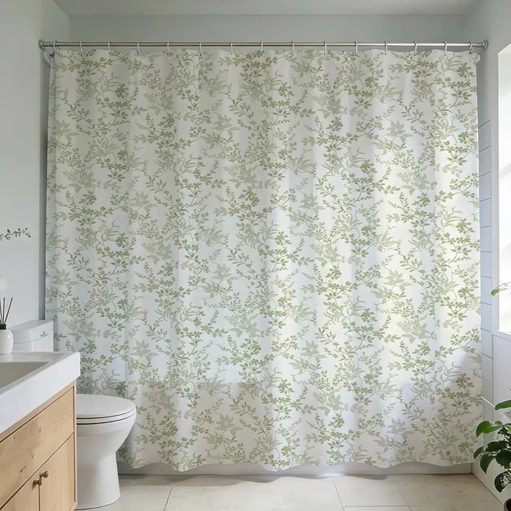 1 Pc Simple green leaf-patterned shower curtain waterproof, Decorative shower curtain, Hook, refreshes bathroom design with artistic prints, a home decor choice, featuring eye-catching designs