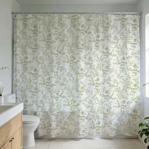 1 Pc Simple green leaf-patterned shower curtain, Hook, refreshes bathroom design with artistic prints. A home decor choice for unique bathroom styles, featuring modern artistic soft furnishings that illuminate the space through eye-catching designs