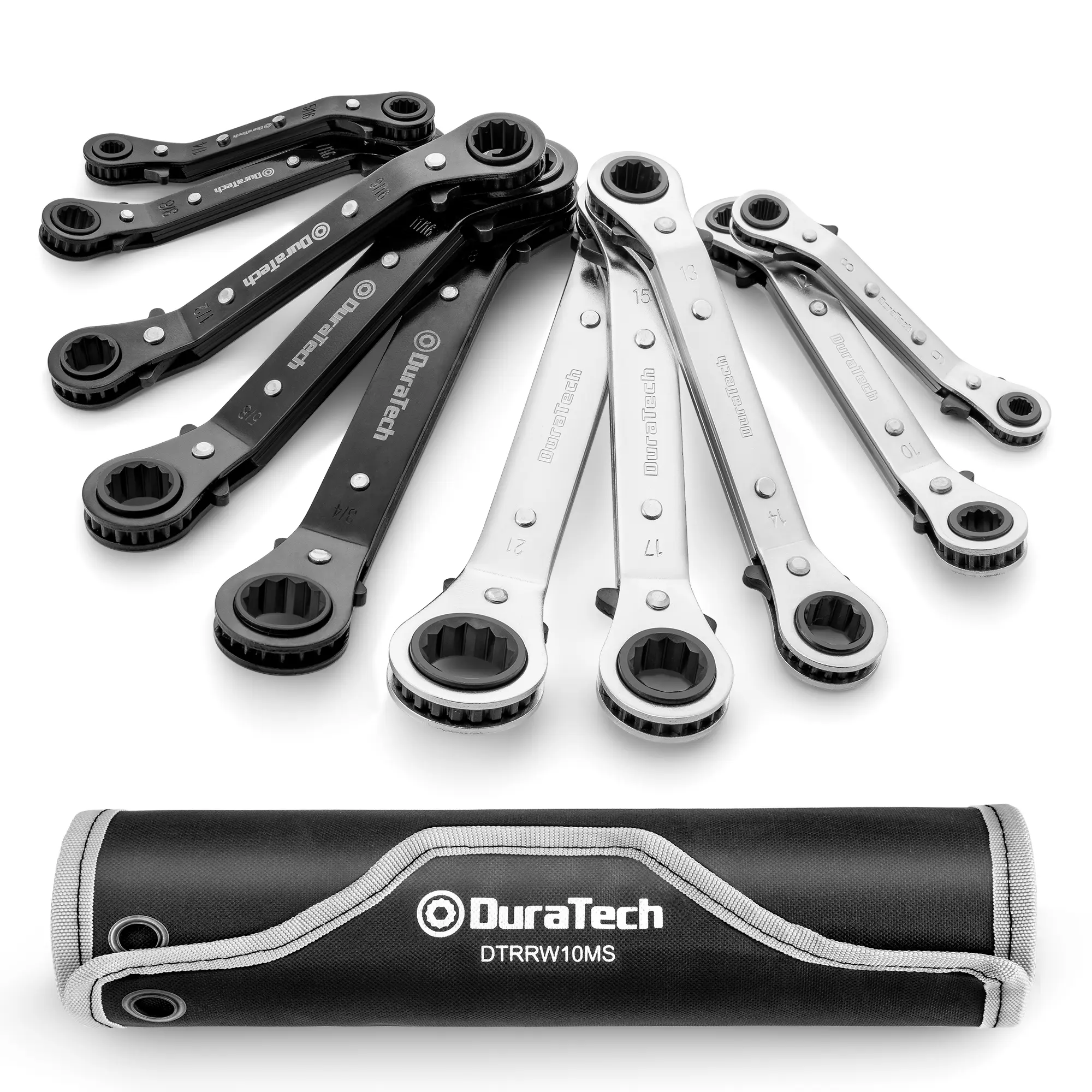 #toolupgrade DURATECH 10-Piece Reversible Ratcheting Wrench Set, Offset Double Box End Wrench Set, SAE & Metric, with Rolling Pouch