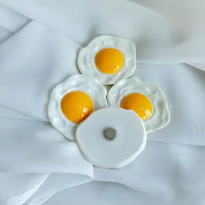 4pcs Pack Fried Egg-Shaped Refrigerator Magnet – Oval Plastic Kitchen Decor with Golden Accents, Perfect for Holidays Like Easter, Christmas, and Thanksgiving, Fridge Magnet | Festive Decoration | Plastic Magnet, Magnets for Fridge