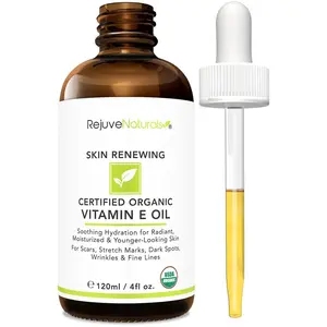 USDA Certified Organic Vitamin E Oil - (LARGE 4oz Bottle)  Dry, Damaged Skin from Surgery & Acne, Age Spots & Wrinkles. For Radiant,  & Youthful Skin. Serums Skincare