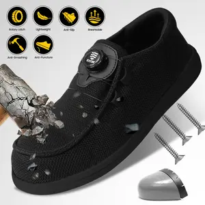 Men's Steel Toe Shoes Safety shoes Work shoes Stylish shoeLightweight Composite Toe Sneakers Swivel Buckle Women and Men Slip On Safety Work Shoes Composite Toe Comfortable  Industrial Construction Sneakers