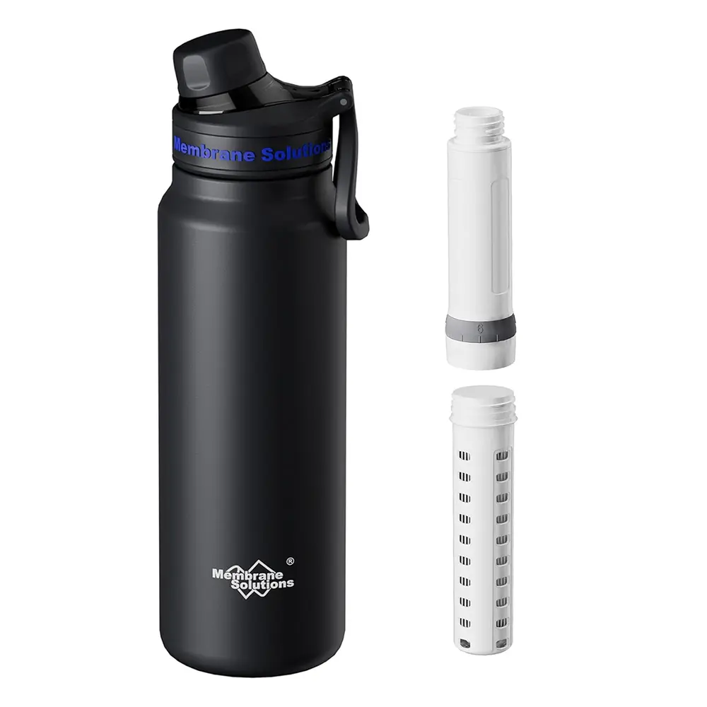 Membrane Solutions C3 Filtered Water Bottle 32oz 6-stage Stainless Steel Water Bottle for Travel Hiking Camping