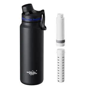 Membrane Solutions C3 Filtered Water Bottle 32oz 6-stage Stainless Steel Water Bottle for Travel Hiking Camping